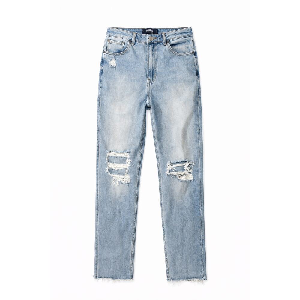 Hollister 90s Straight Jeans 7R Ultra High Rise Light Wash Ripped Distressed